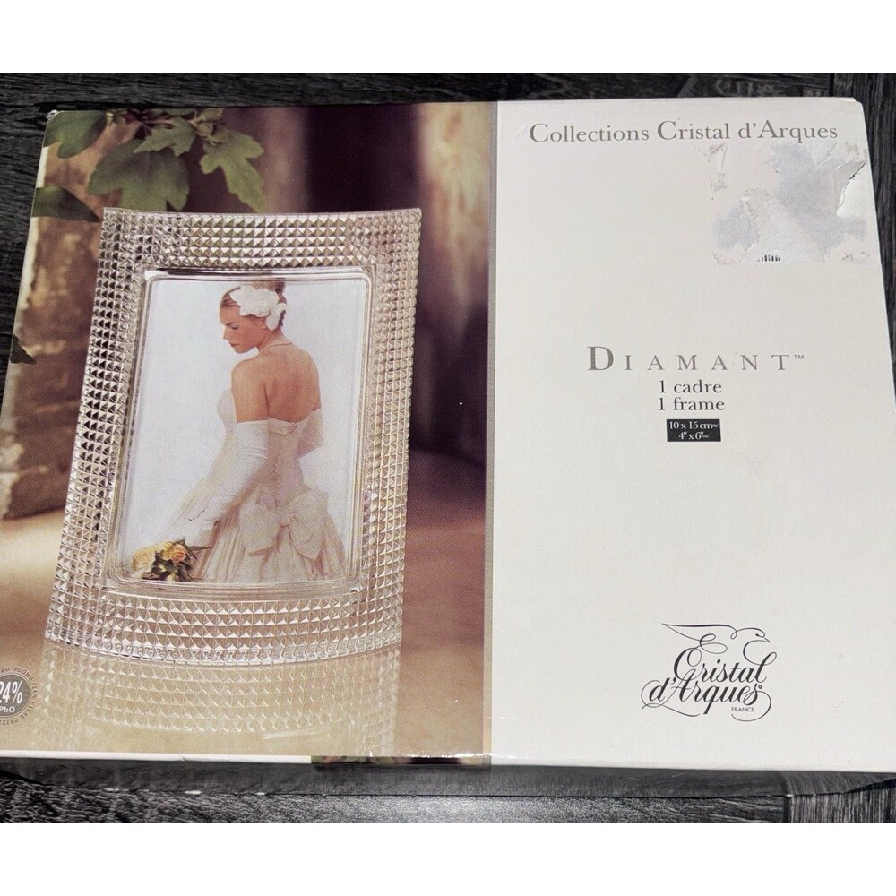 Cristal d’Arques Diamant Crystal Picture Frame 4x6 Lead Crystal NIB France